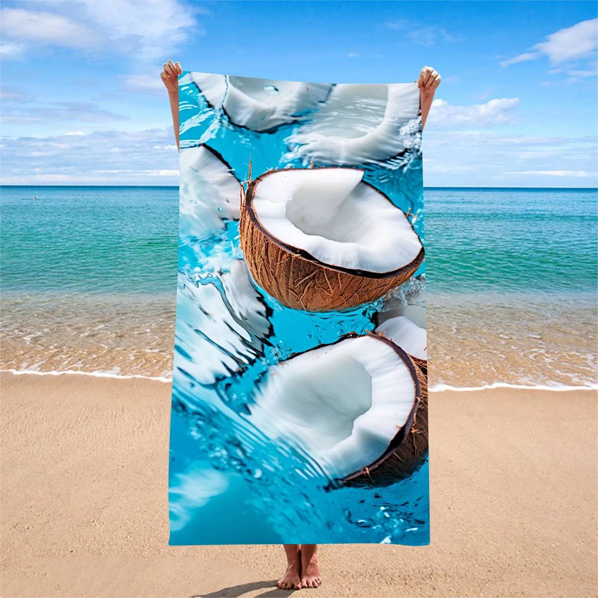 1PC Summer Refreshing Coconut Wave Print Beach Towel Quick Dry Absorbent Swimming Holiday Large Bath Towel