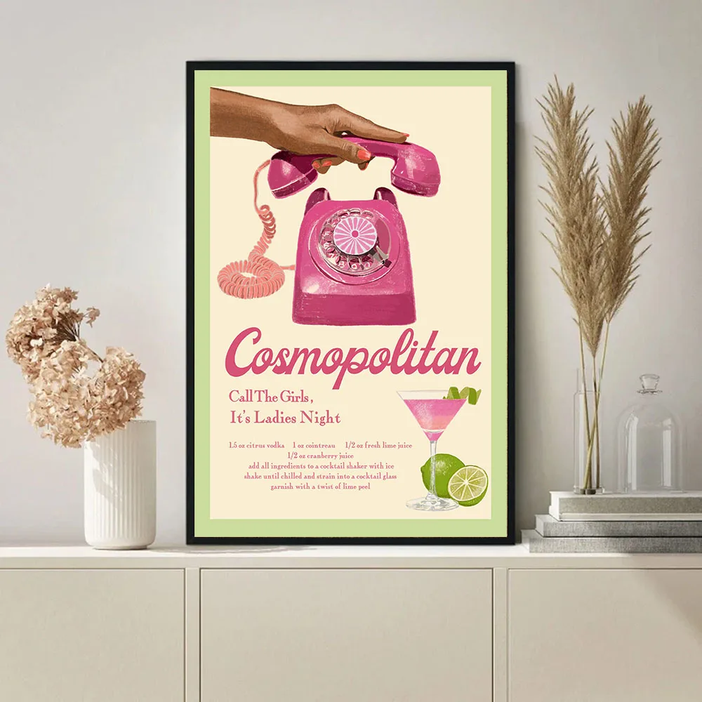 Nordic Poster Vintage Cosmopolitan Cocktail Canvas Painting Art Prints Minimalist Picture Modern Wall Bar Kitchen Home Decor