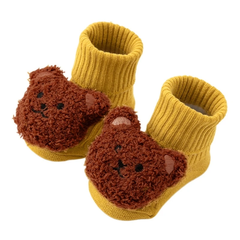 Chaussettes antidérapantes en coton pour bébés, chaussettes respirantes, poignets élastiques, chaussures d'apprentissage