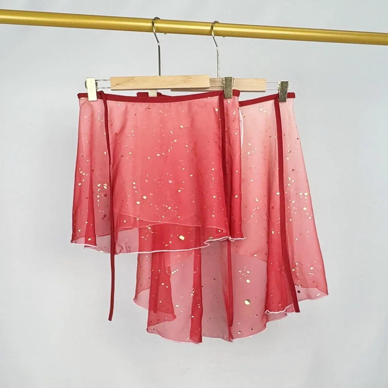 

customized women's adult ballet dance costume one-piece lace up skirt red gradient hot stamping skirt training performance skirt