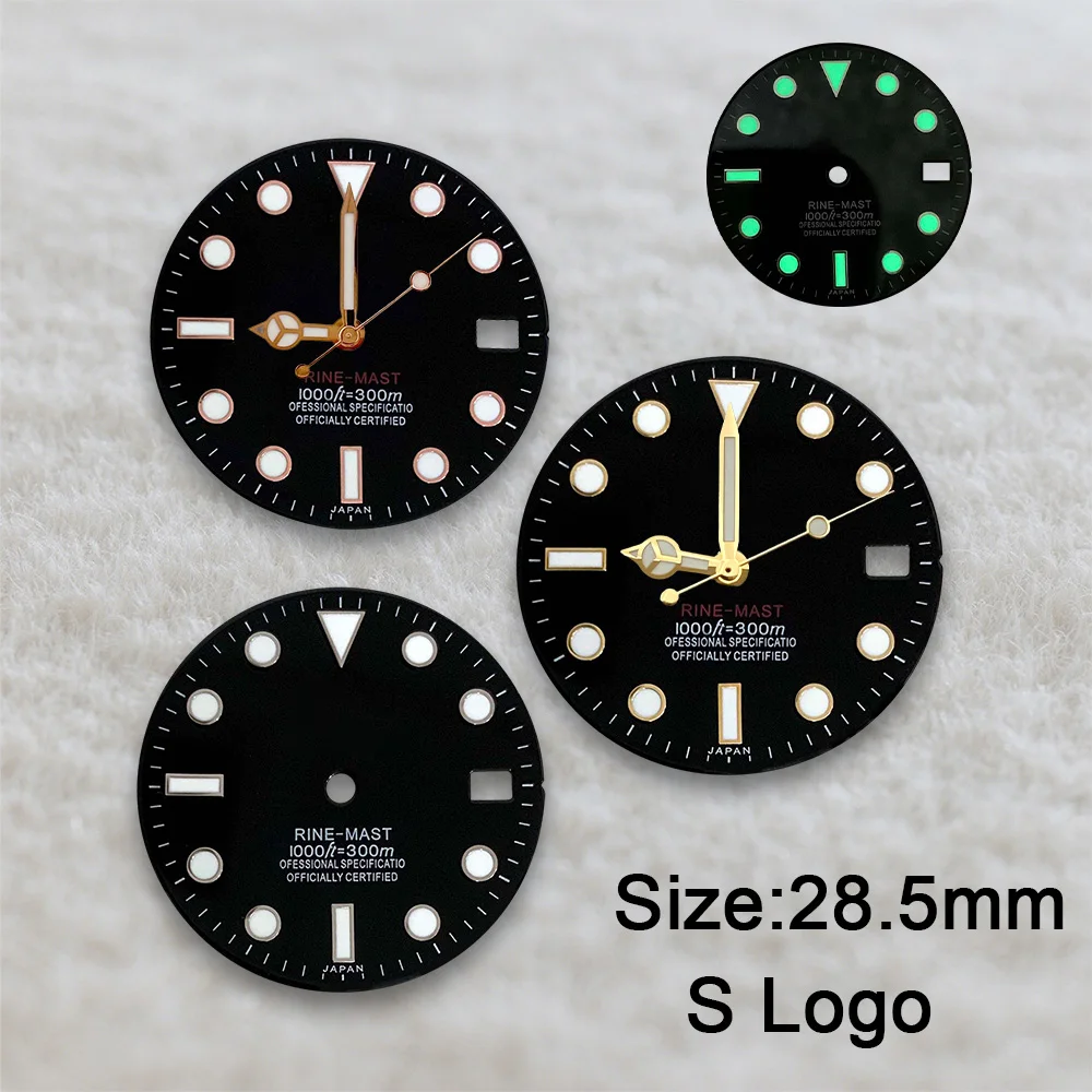 New 28.5mm NH35 Dial S Logo GMT Dial Suitable For NH35/NH36 Movement Watch Modification Accessories Green Luminous