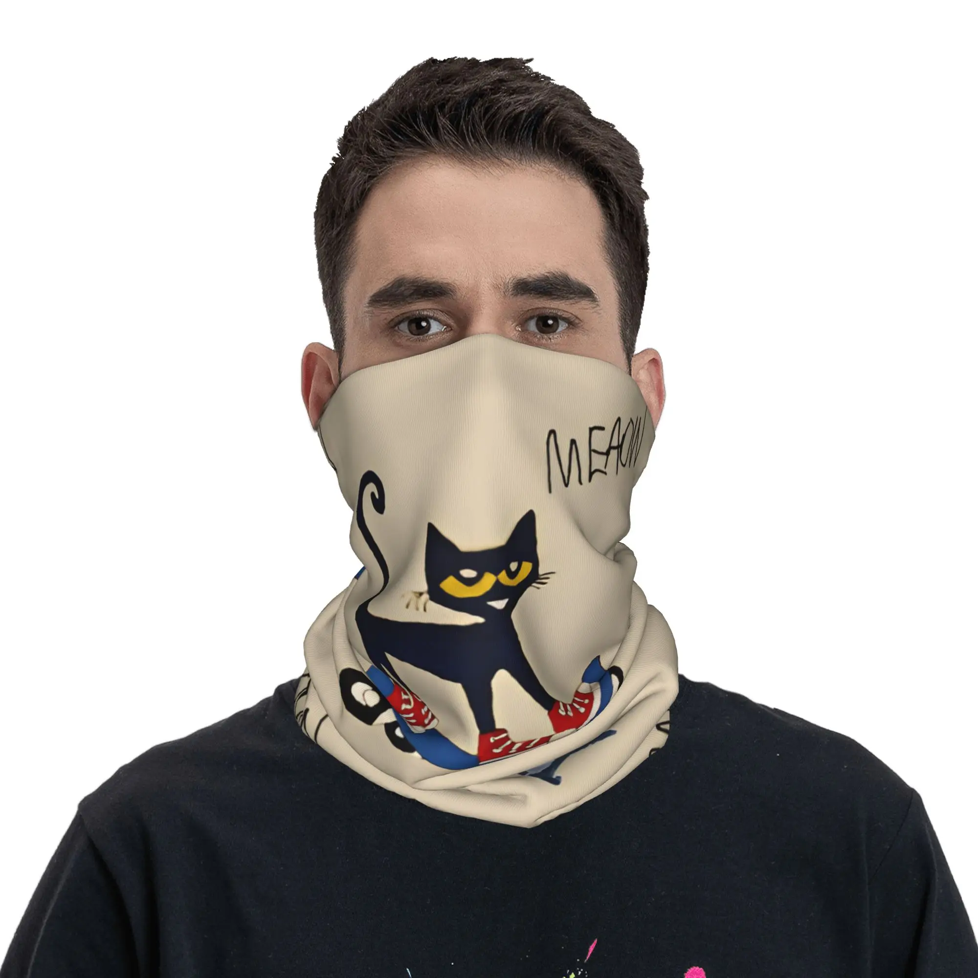 Pete the Cat  Skateboarding Bandana Neck Gaiter Printed  Wrap Scarf Multi-use Face Mask Outdoor Sports Unisex Adult All Season