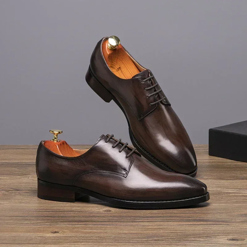 Amazon Hot Sale Fashion Unique Design Handmade Cattlehide Italian Style Elegant Formal Leather Men Dress Luxury Business Shoes