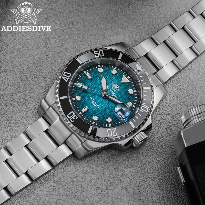 

ADDIESDIVE 41MM Sunburst Automatic Mechanical Watches Japan 8215 AD2536 reloj hombre Luminous Sapphire Crystal Diver Men's Watch