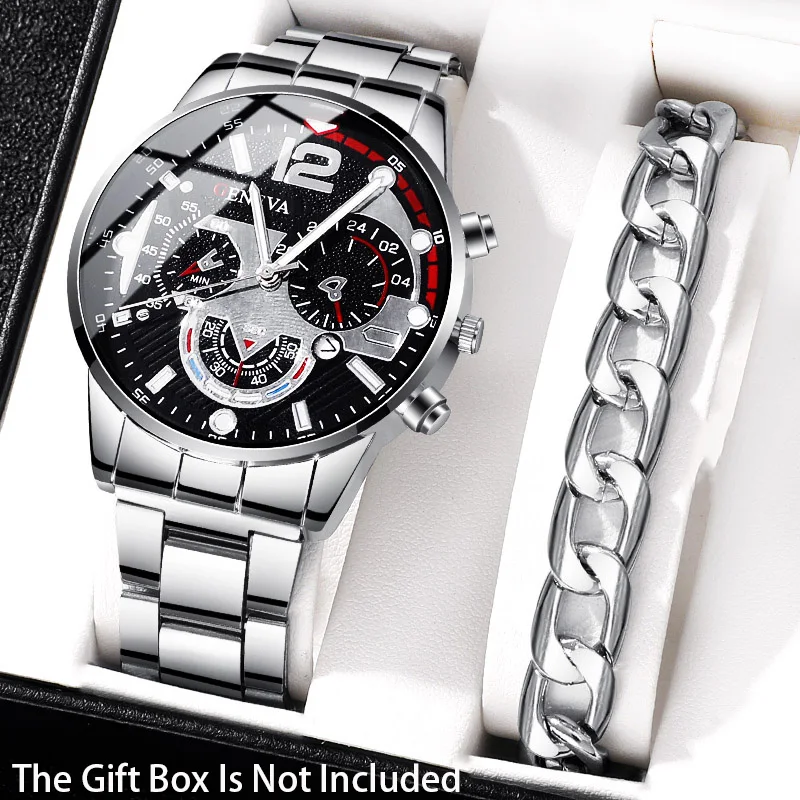 2-piece men's quartz watch + accessories, combining business and sports styles, suitable as Valentine's Day and New Year gifts