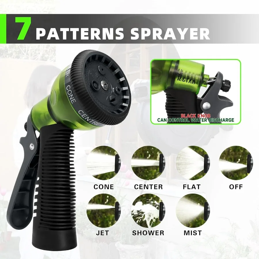 자동 회전식 정원 호스 릴 1/2 x 130피트, 7가지 패턴 노즐 포함, 야외 마당 관개용, 길이 조절 가능 잠금 기능