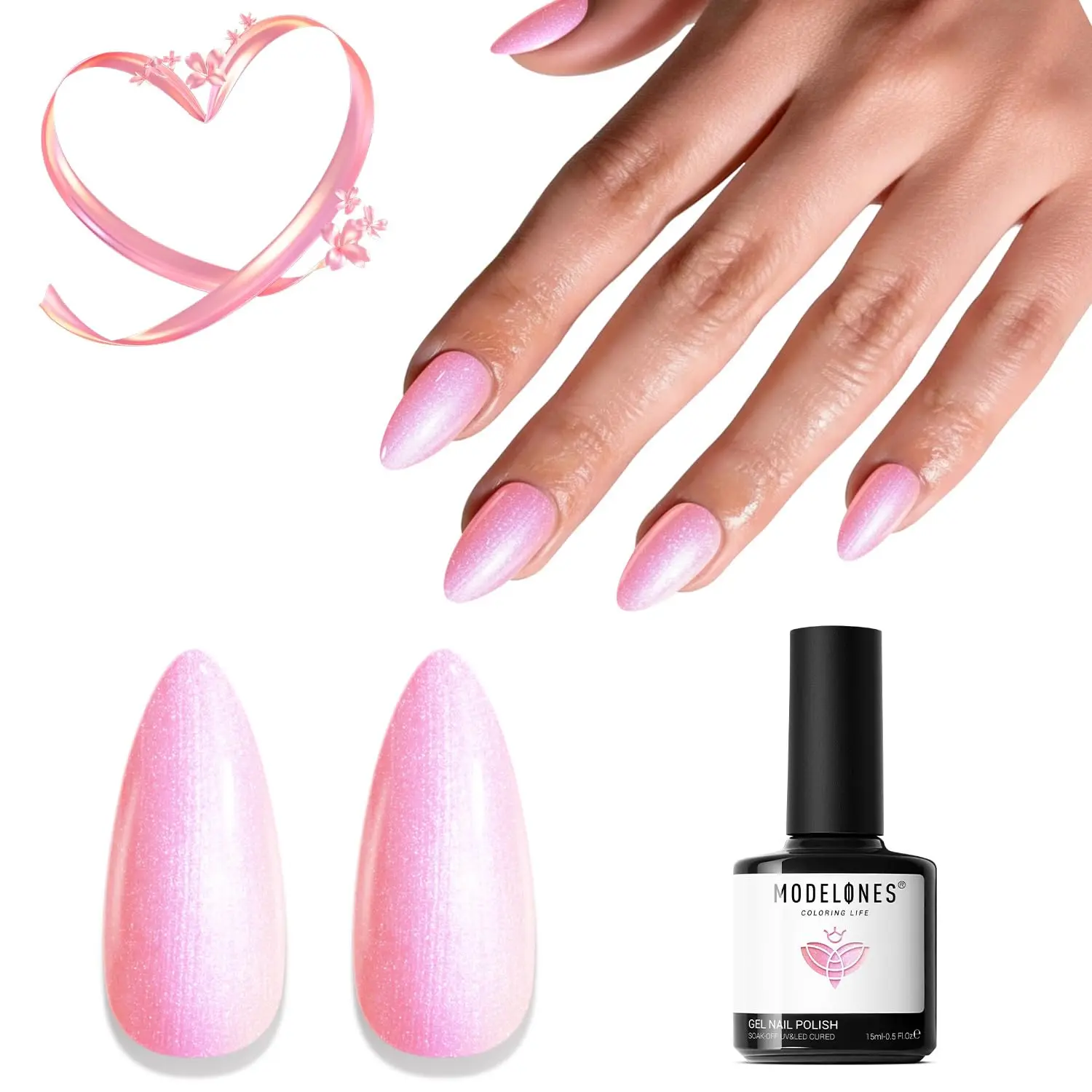 

Гель-лак для ногтей Modelones Glitter Gel, пастельно-розовый, с блестками, УФ-гель-лак, стойкий, 28+ дней, салонное качество