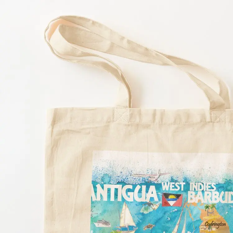 Antigua Barbuda Antilles Illustrated Caribbean Travel Map with Highlights of West Indies Island Dream Tote Bag