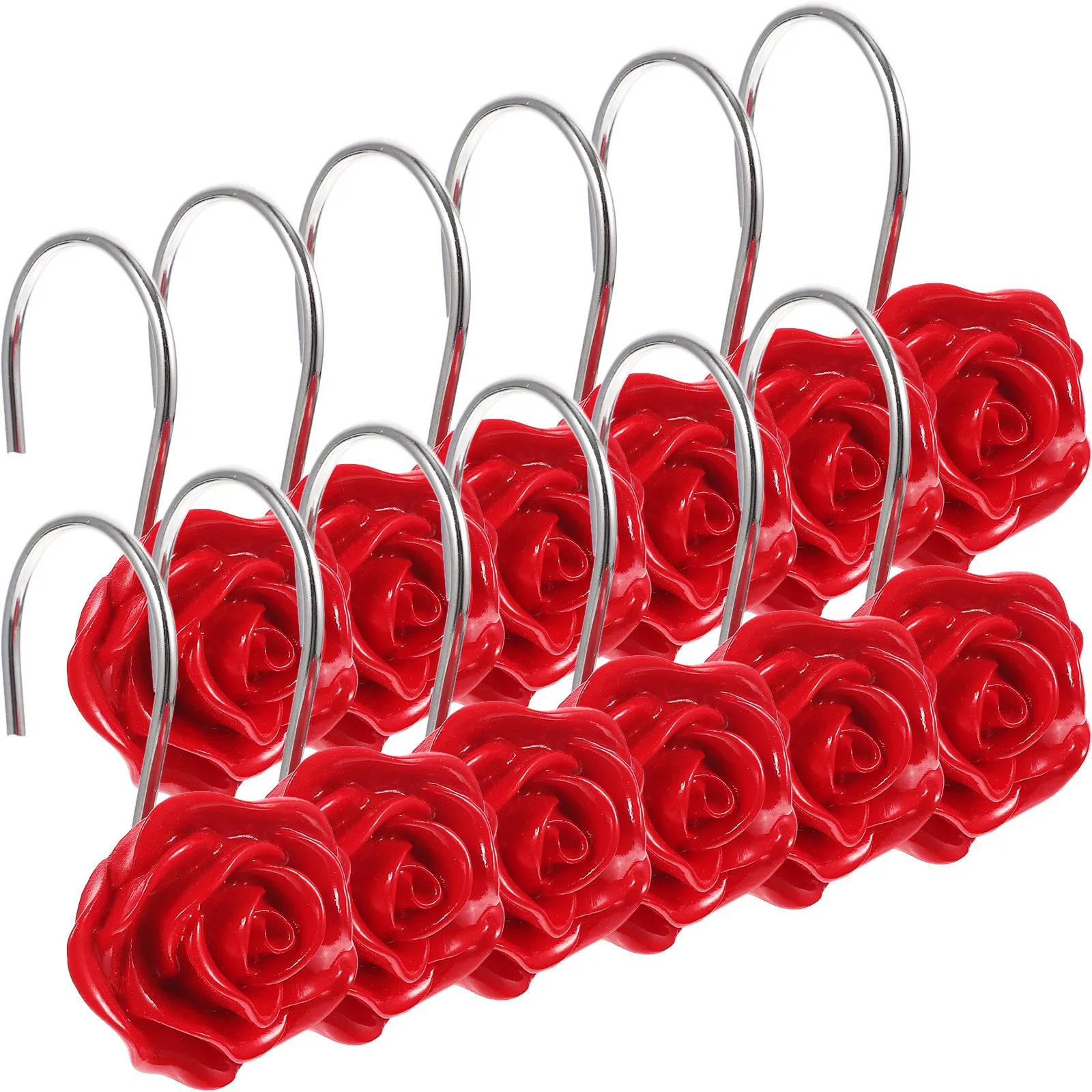 12Pcs Elegant Rose Flower Shower Curtain Hooks Rust Resistant Decorative Curtain Rings for Bathroom Bedroom Living -30Mm