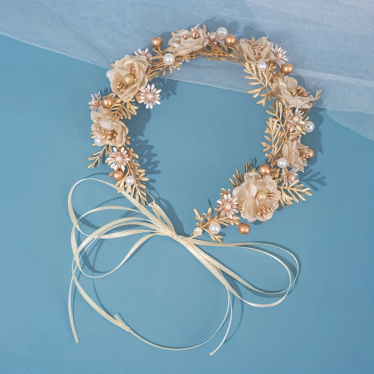 Handmade falso pinho Cone Headpiece, Simulado árvore cedro Headband, Ouro simulado flor