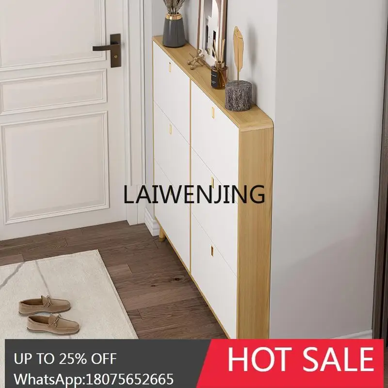 log ultra-thin tipping bucket shoe cabinet All solid wood 15cm extremely narrow shoe rack cabinet