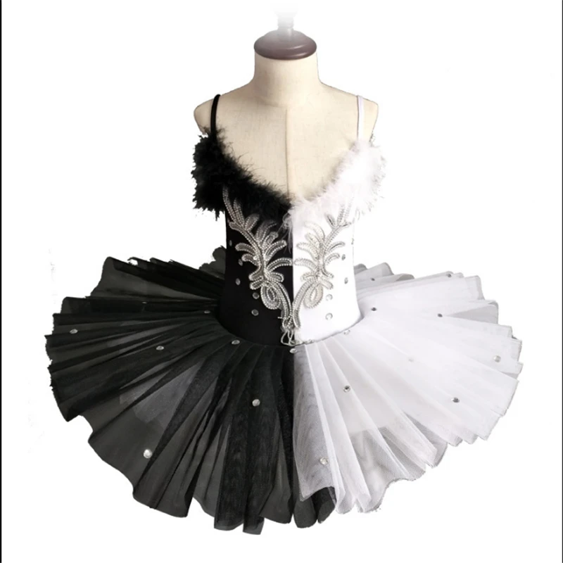 Black and White Stitching Ballet Dance Tutu Dress Girls Professional Swan Lake Delicate Lace Children Ballerina Dress Costumes