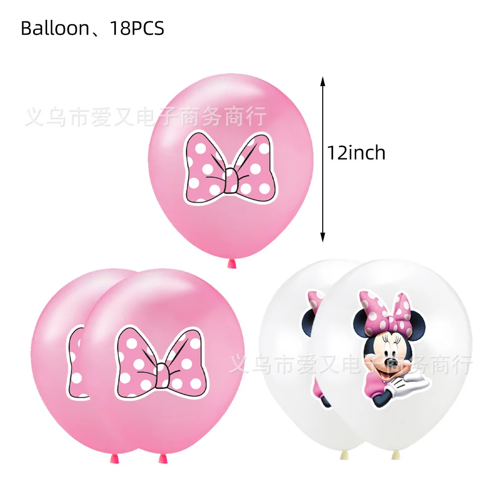 Minnie Mouse Party Decorations Happy Birthday Minnie Paper Plate Cup Tableware Set Banner Balloons Deco Baby Girl Party Supplies