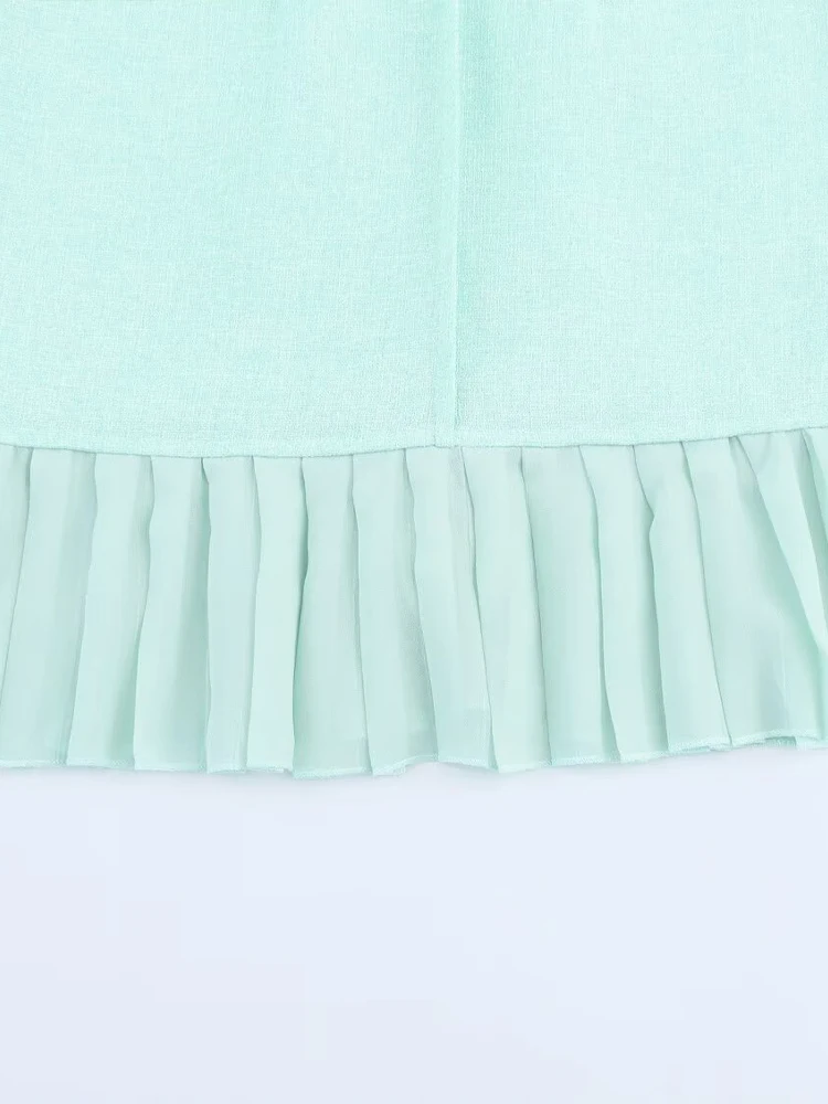 Neues Damen-Retro-Kleid mit Rundhalsausschnitt im europäischen und amerikanischen Stil, ärmellos, Temperament, schmale Passform, plissiertes Spleißen, grobes Spinnenkleid