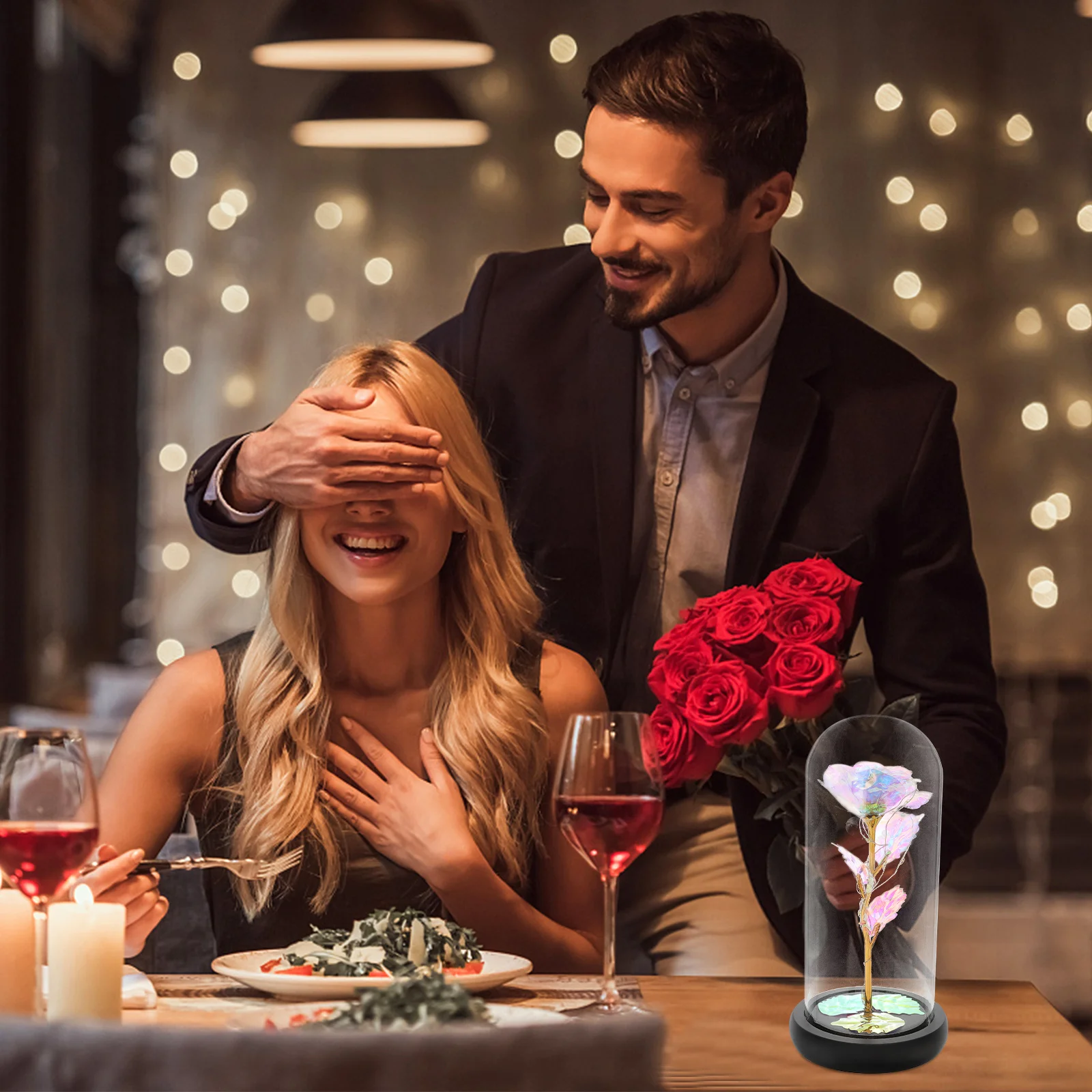 

Elegant Gold Foil Rose Flower Lamp in Glass Dome Nightlight Decor for Room Desk Office Aesthetic Photo Prop Chic Interior