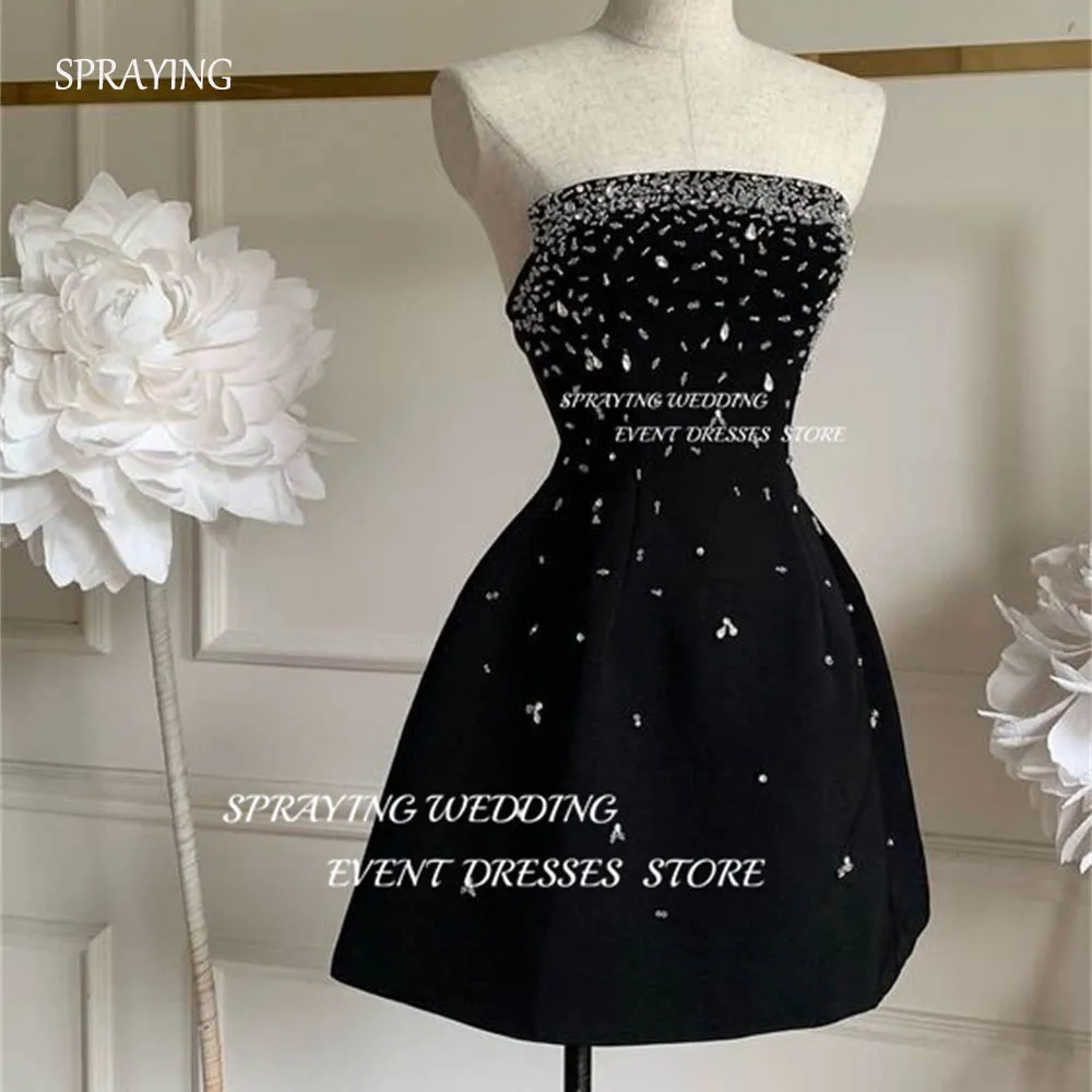 

SPRAYING Sexy Strapless Crystal Decora Wedding Dress 2024 Mini Short A-line Above Knee Bridal Gown Black Formal Party Dresses