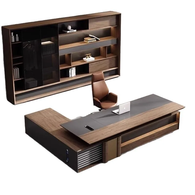 Desk with side cabinet, office table and chair combination set, president's desk office furniture