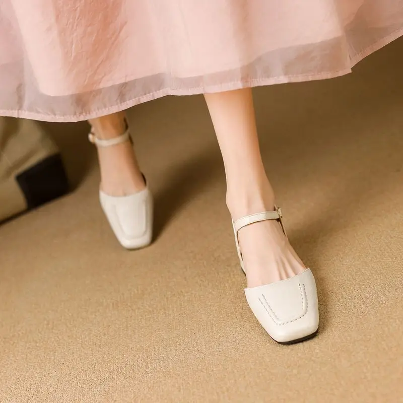 REAVE CAT 2025 Female Sandals Square Toe Thick Heels 3.5cm Buckle Strap Vintage Daily Summer Shoes Plus Size 41 42 43 31 32 33 - view 3