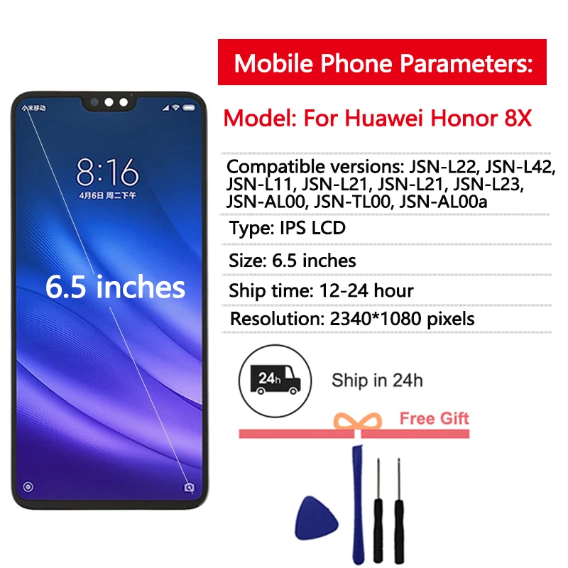 Pantalla LCD de 6,5 pulgadas para Huawei Honor 8X/Y9 2019/Disfrute 9 plus, piezas de repuesto de Digitalizador de pantalla táctil LCD