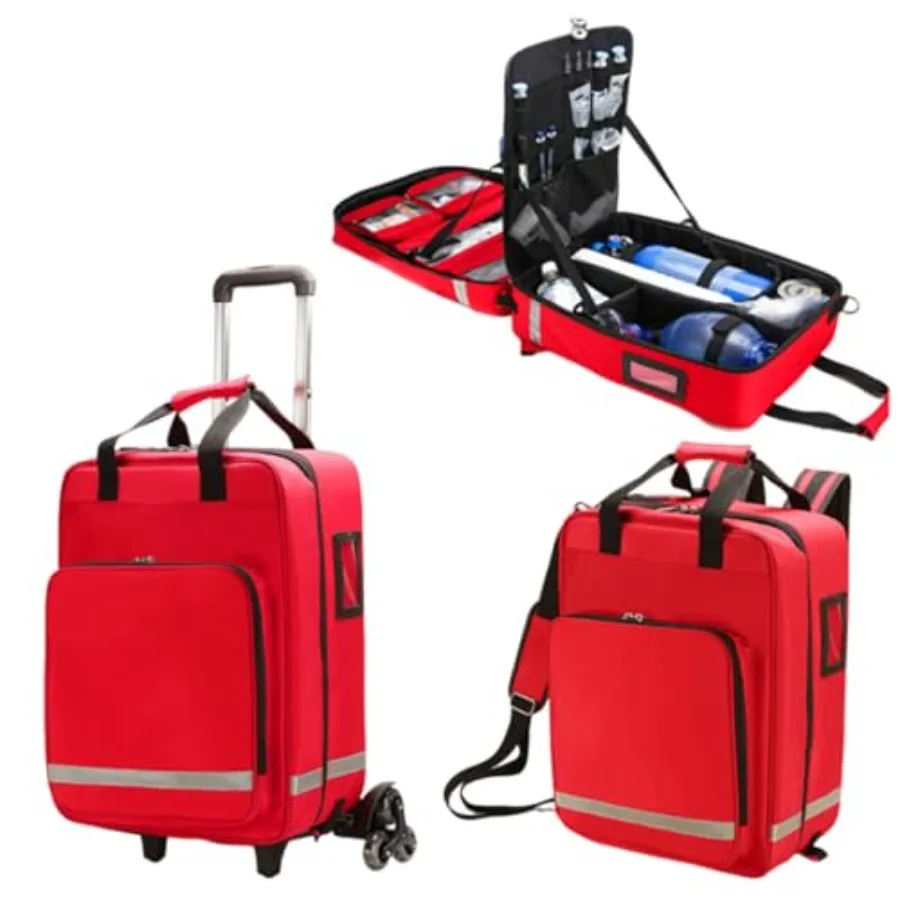 

Rolling Medical Bag with Wheels - Large Empty First Aid Kit on Detachable Trolley Portable Nurse Doctor Bag with Removable Divi