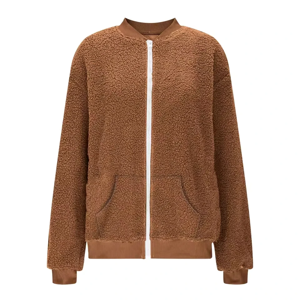 

Women Solid Color Single Breasted Plush Hooded Sweatshirt Fashionable Cardigan Coat Loose Casual Female Sportswear