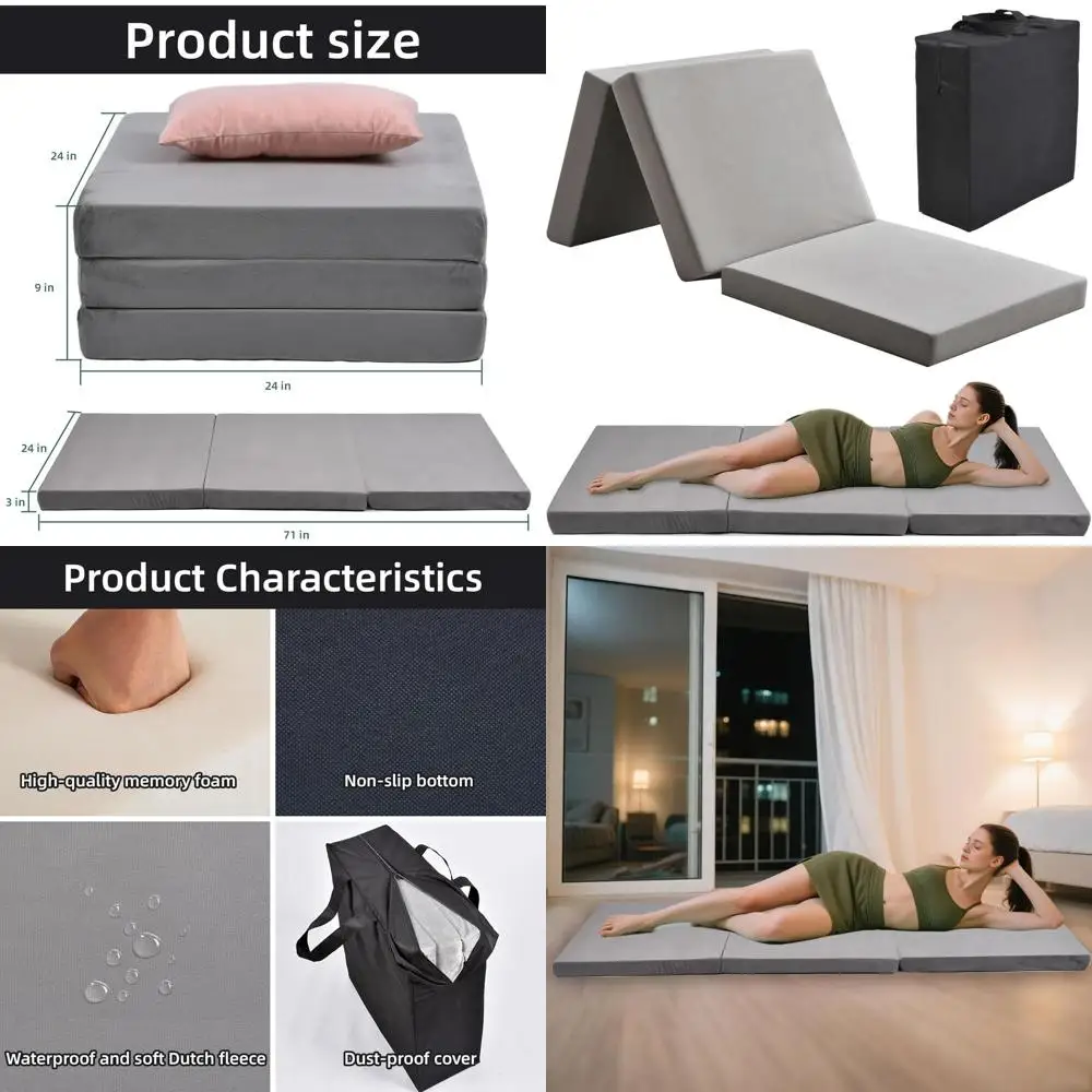 

Компактный тройной матрас из пены с эффектом памяти со съемным чехлом для кемпинга, путешествий и гостей на ночь