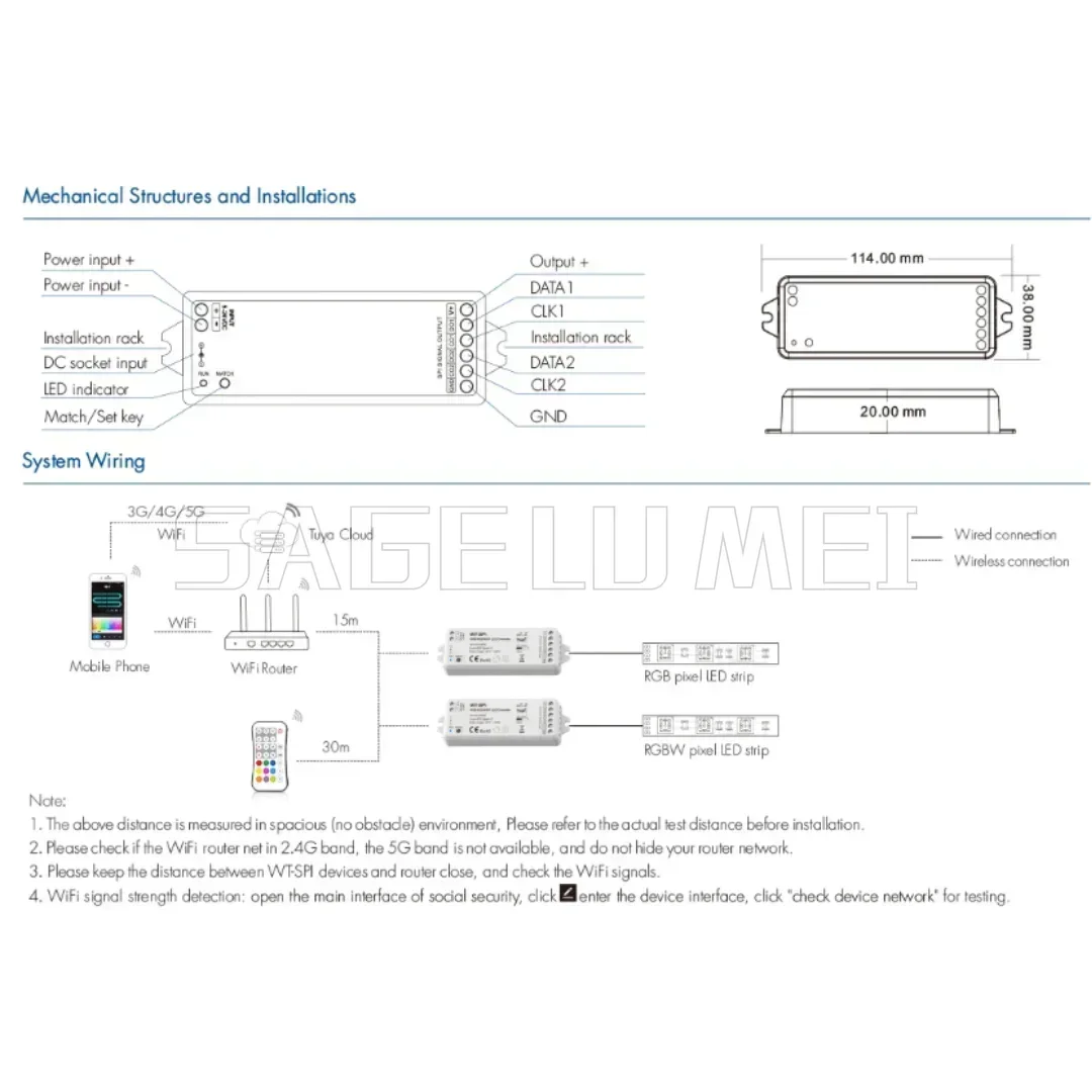 Tuya WiFi Zigbee + RF SPI Controller LED WT-SPI/WZ-SPI DC5V-24V WS2811 Ws2812 Ws2815 SK6812 RGB/RGBW Striscia LED Moduli Pixel Luce