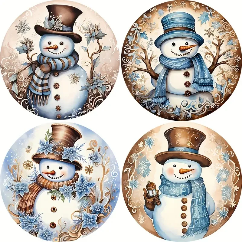 4er-Set rutschfeste Untersetzer aus Holz, wärmeisolierende Pads für das Büro mit Weihnachtsschneemann-Motiv, Möbelzubehör, Neujahrsgeschenke