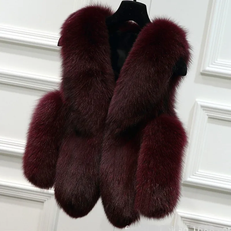 

Winter New Faux Fur Vest Women's Coat Short Imitation Fox Hair Splicing Slim Vest Oversized 3Xl Chunky Outerwear Overcoat Female