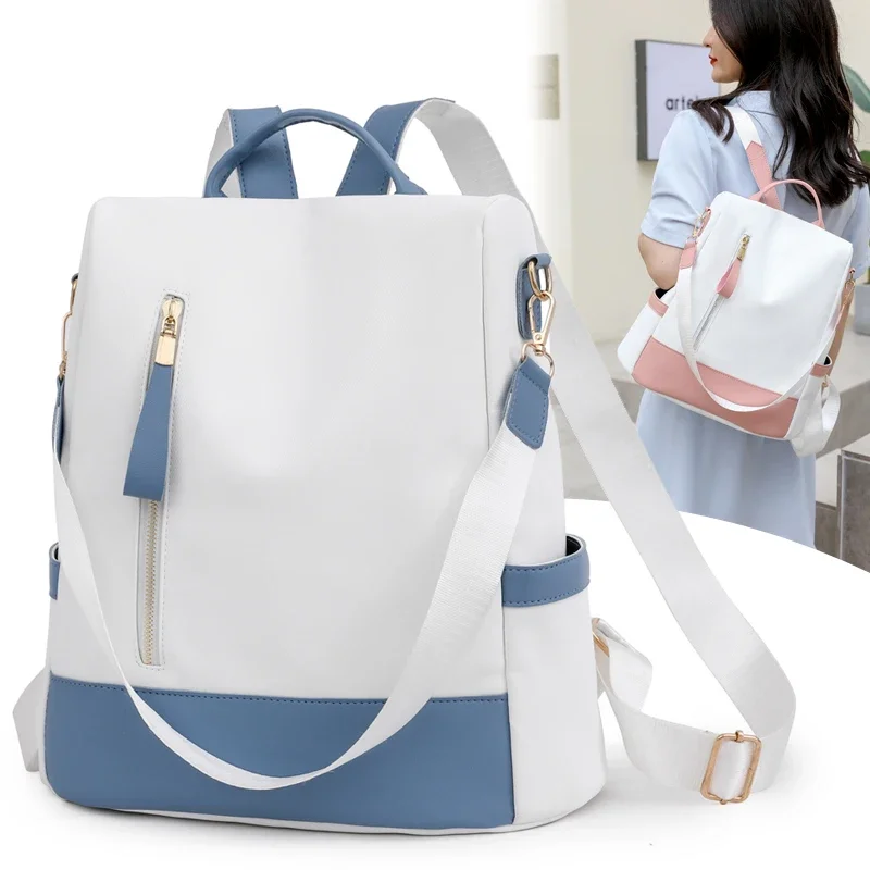 

Waterproof Oxford Cloth Stitching Women's Backpack Anti-theft Back Zipper Girls Schoolbag Casual Travel Single Shoulder Backpack