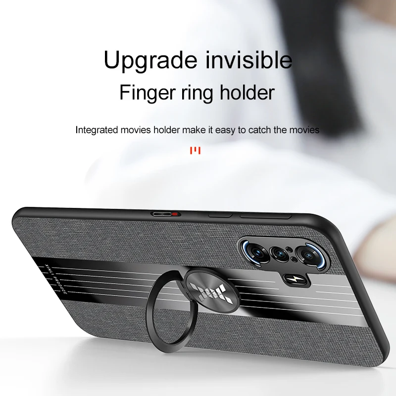 For Xiaomi Redmi K40 Gaming Case Ring Holder Fabric Cloth Cover Soft Frame Magnetic Phone Case On For Redmi K40 Gaming Edition