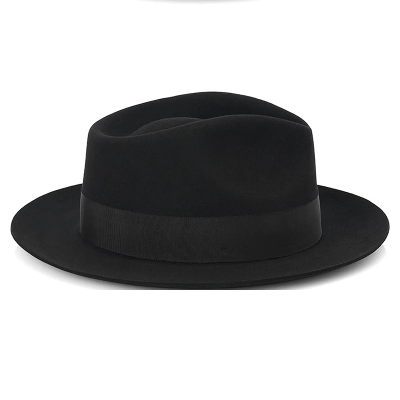 Big Head Men's Vintage Style 100% Wool Fedora Hat , Black Brown Grey Coffee Blue Color 6cm Brim Party Dress Classic Felt Hat