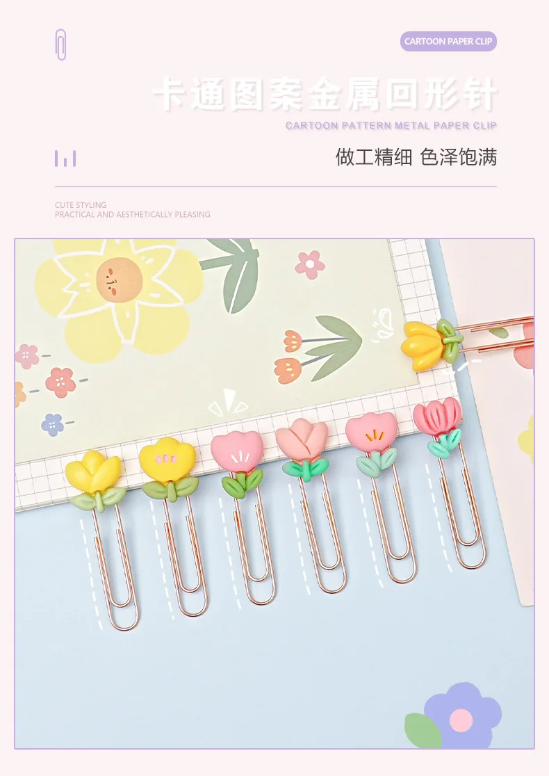 

12 Pcs Bookmark Flower Marker Decorative Binder Clips Cute Paperclips Clamp Note Student