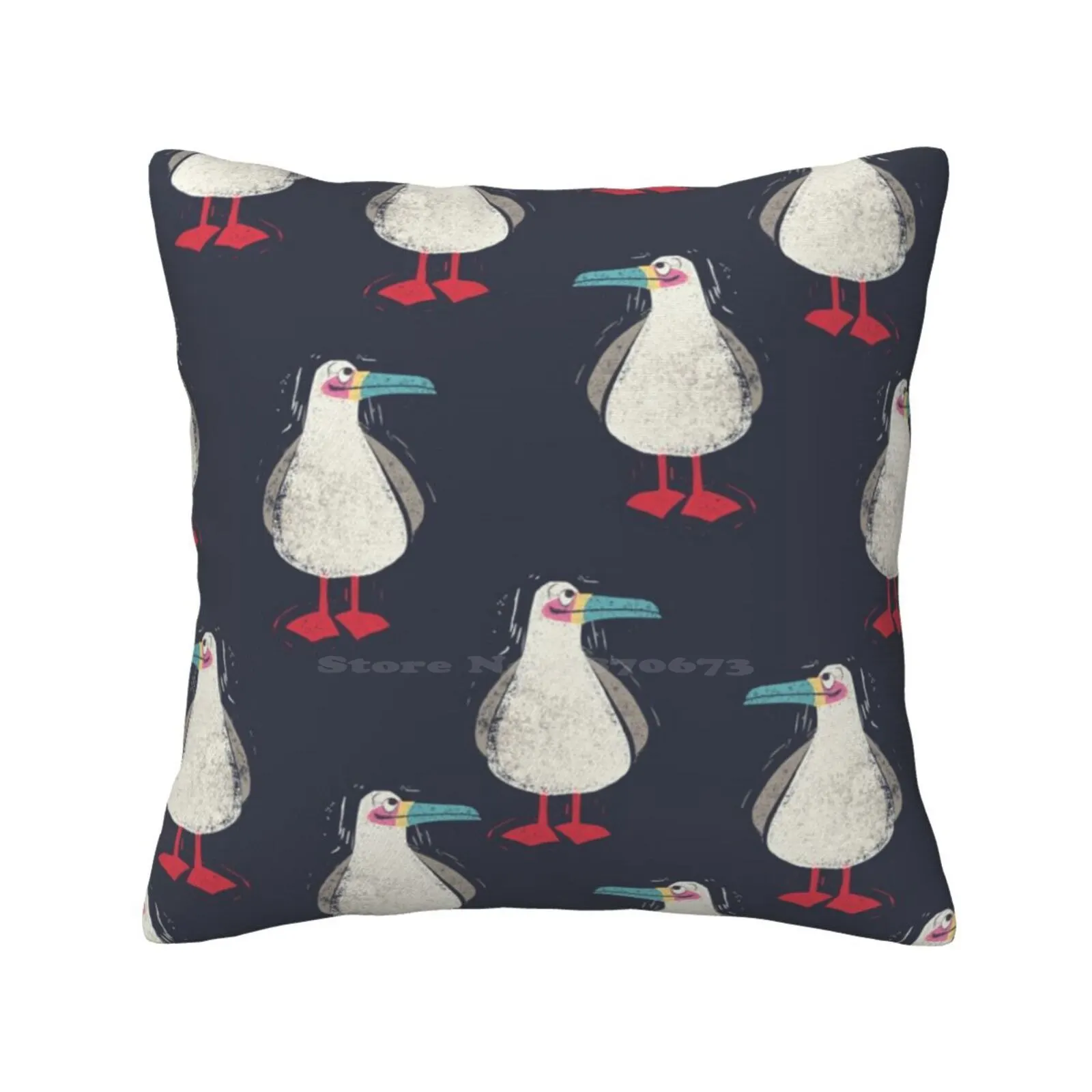 Seagull Pattern Home Sofa Car Waist Throw Pillowcase Seagull Seaside Birds Birdlover Linoprint Ornithologist Fun Seabird