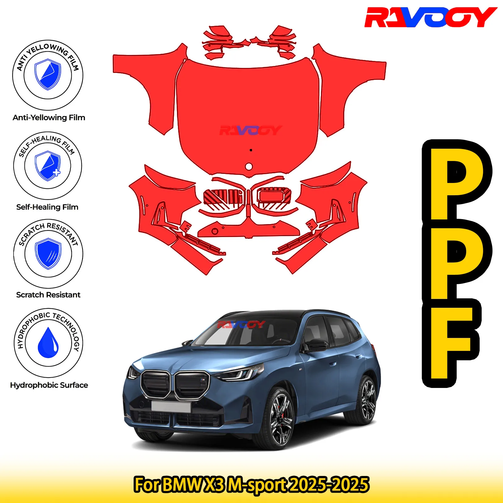 

Для BMW X3 M-sport 2025-2025 глянцевая матовая черная предварительно вырезанная передняя защитная пленка PPF Kit