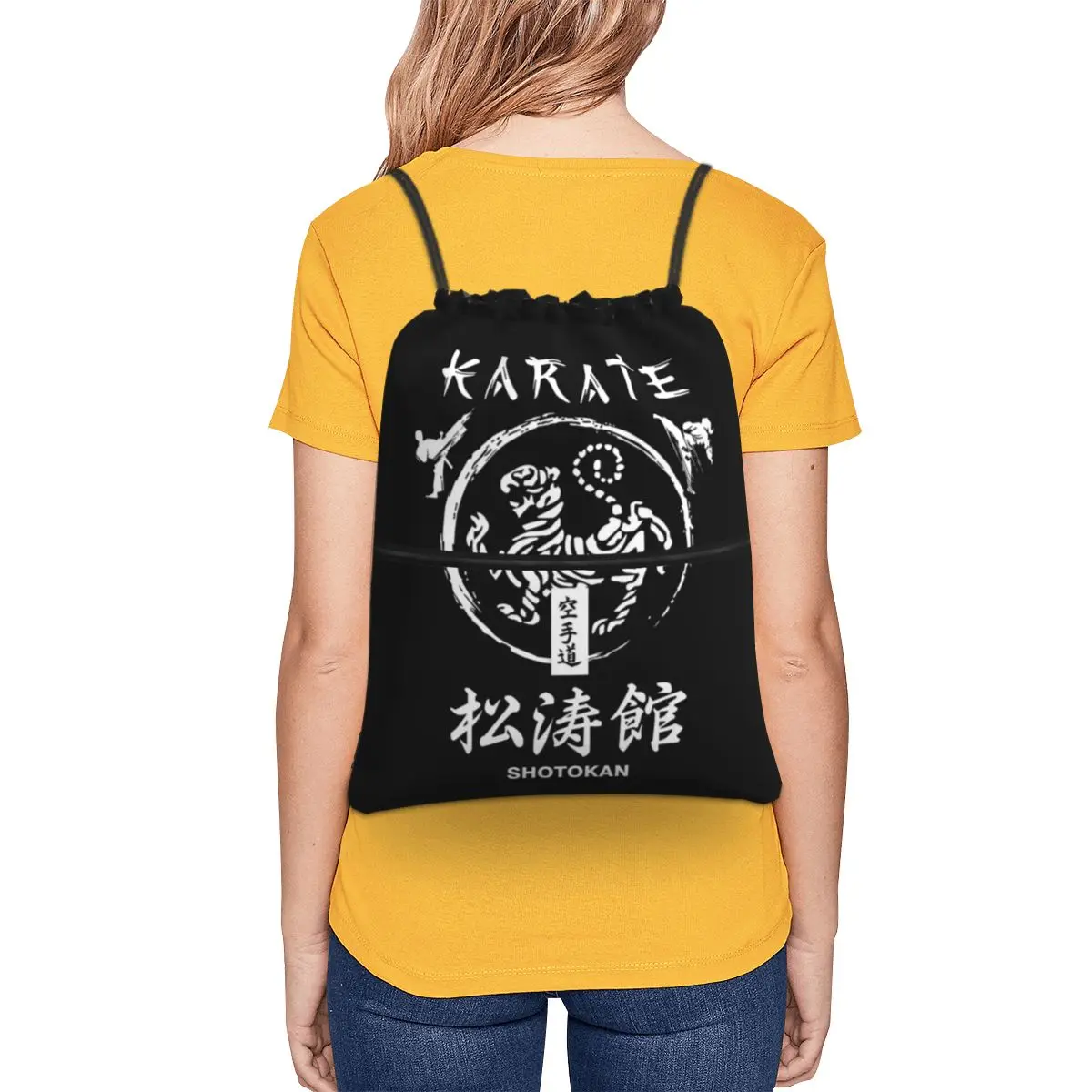 Shotokan Karate Symbol And Kanji White Text Backpacks Fashion Drawstring Bundle Pocket Shoes Bag Book Bags Man Woman Students