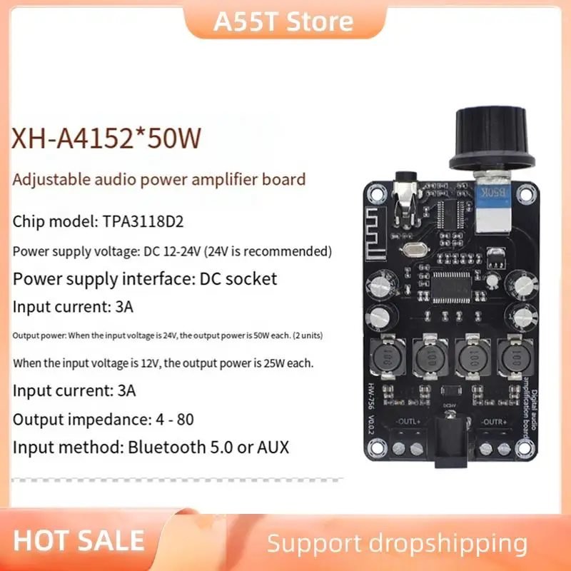 A55T TPA3118D2 Modulo amplificatore di potenza audio digitale a doppio canale in classe D 50Wx2 Scheda amplificatore di potenza audio Bluetooth 5.0