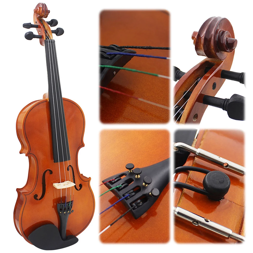 Violin 4/4 Full Set With Case Full Size Solid Wood Violin Set Extra String Rosin Tuner For Kid Adult Student Stringed Instrument