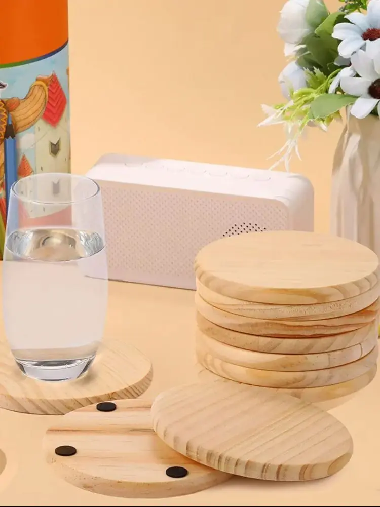 3/5/10-teiliges Set aus unbehandelten runden Holzuntersetzern für DIY-Bastelarbeiten und Heimdekoration, 4 Zoll Durchmesser, Naturholzmaterial, perfekt – Detail 5