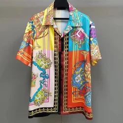 Men's casual shirt, Japanese short sleeve jacket, Heavy industrial design, colored jacket, print, New style