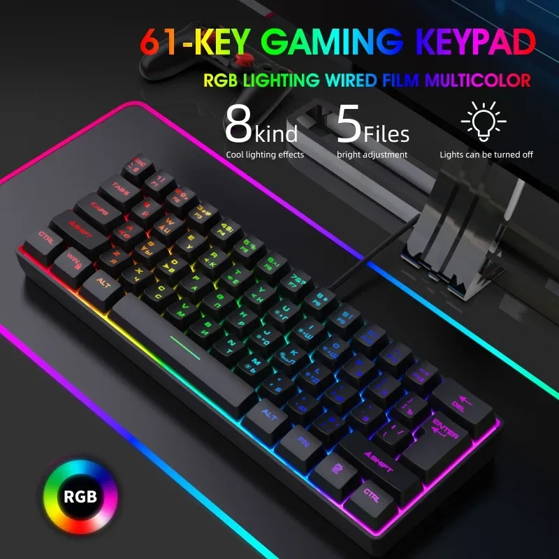 

EOENKK Russian 61-key laptop Compact keyboard USB wired mechanical feel RGB Business office games