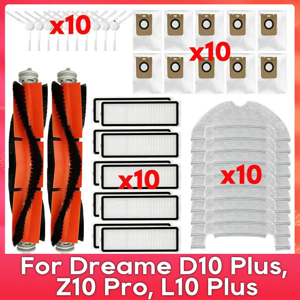 Fit For ( Dreame Bot D10 Plus / RLS3D / Z10 Pro / L10 Plus ) Accessories Main Side Brush Filter Mop Dust Bag Parts Replacement