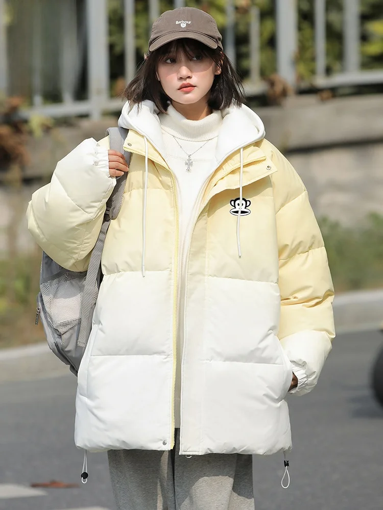 

Зимняя утепленная хлопковая куртка Paul Frank с капюшоном для мужчин и женщин, градиентный цвет, на молнии, теплая, повседневная, молодежная, модная