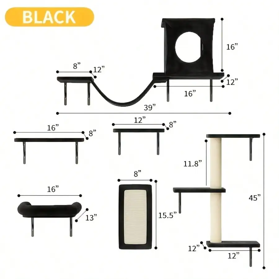 Cat Wall Shelves, 6-Piece Complete Cat Wall Furniture System With Perches And Scratching Posts, Stable Floating Climbing Set For Large Indoor Cats, Space Saving Kitty Furniture