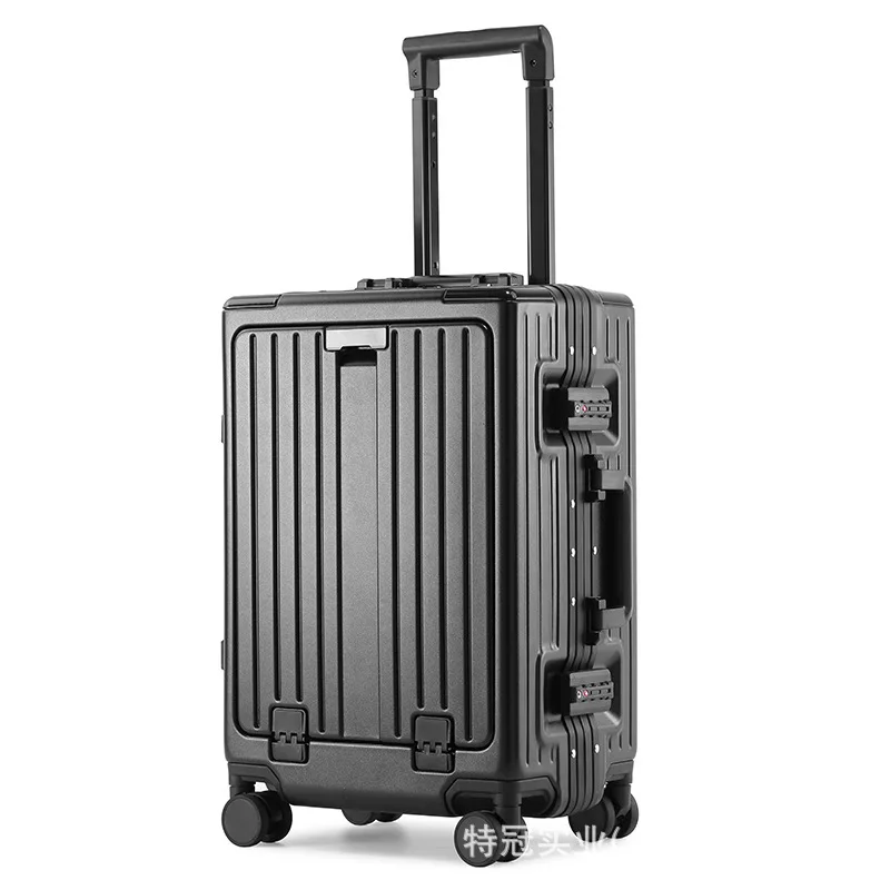 

Anti-drop front opening business suitcase aluminum frame boarding large capacity