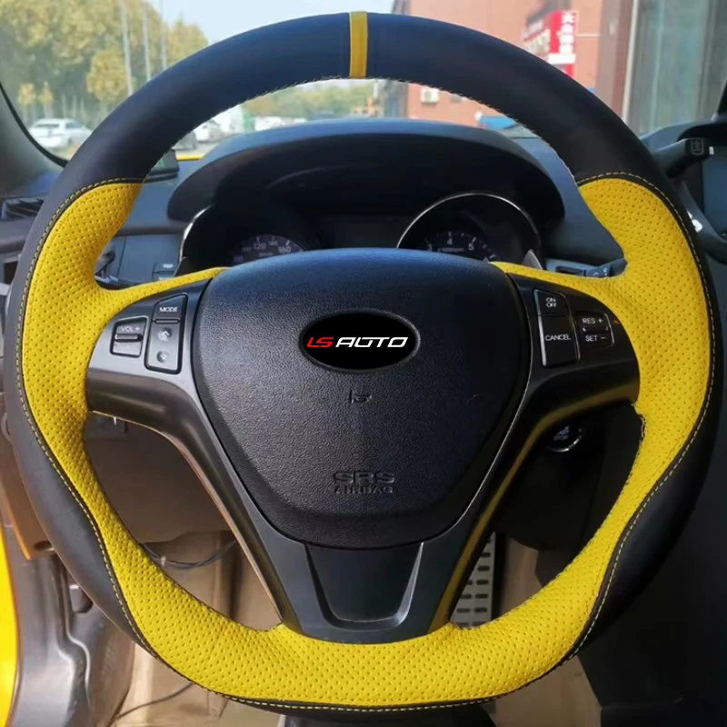 

LS AUTO Genuine Nappa Leather Hand Stitched Steering Wheel Cover for Hyundai Genesis Coupe 2010-2016 Year