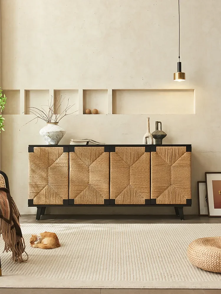 

solid wood din ing side ca binet handmade rattan entrance cabinet Nordic style simple storage locker