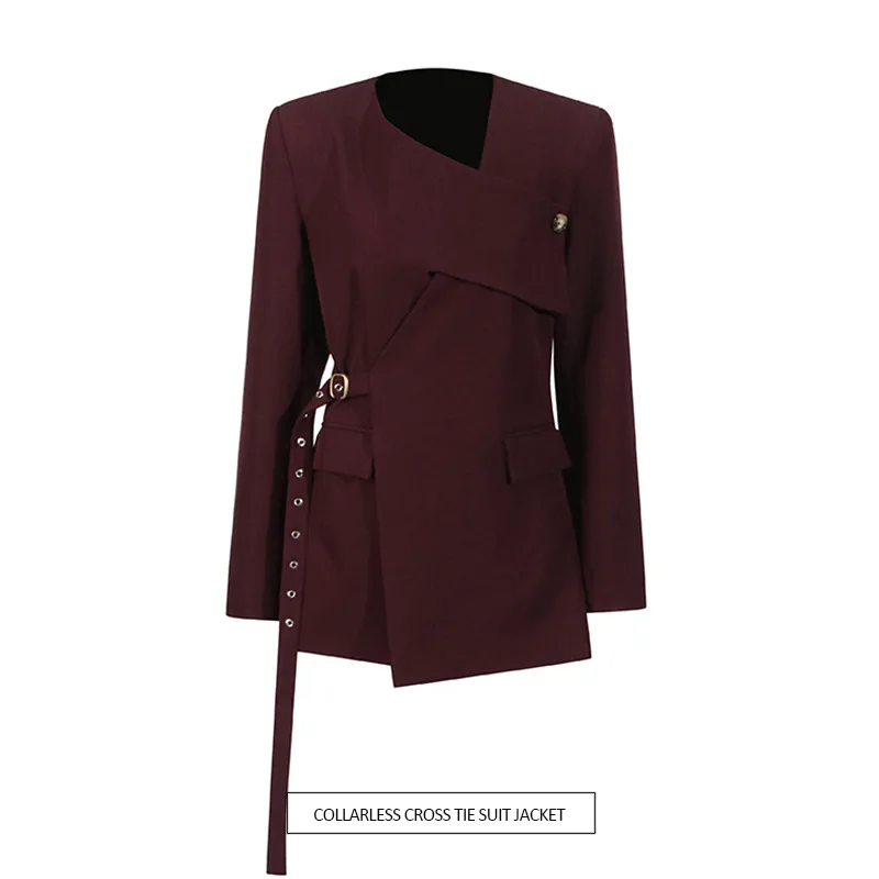 

Australian show deconstruction design collarless suit 2025 new niche cross lace-up solid color blazer women's summer