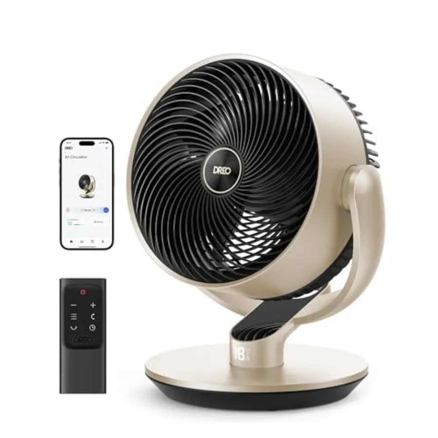

Bedroom use, gold DC fan, 16'' height, 25dB quiet, smart WiFi/voice/Alexa/Google control, 120+120 oscillation, 6 modes, 9 speed