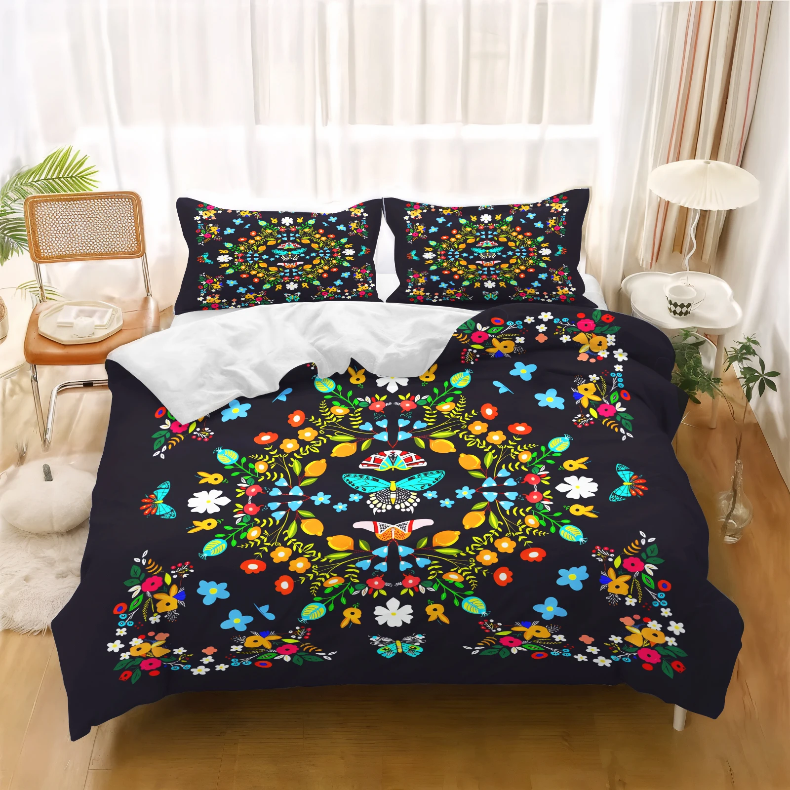 2/3pcs Set Rich Colorful Flower Garlands Plant Printing Bedding Duvet Covers,Butterfly Animals Digital Printing Set Duvet Cover